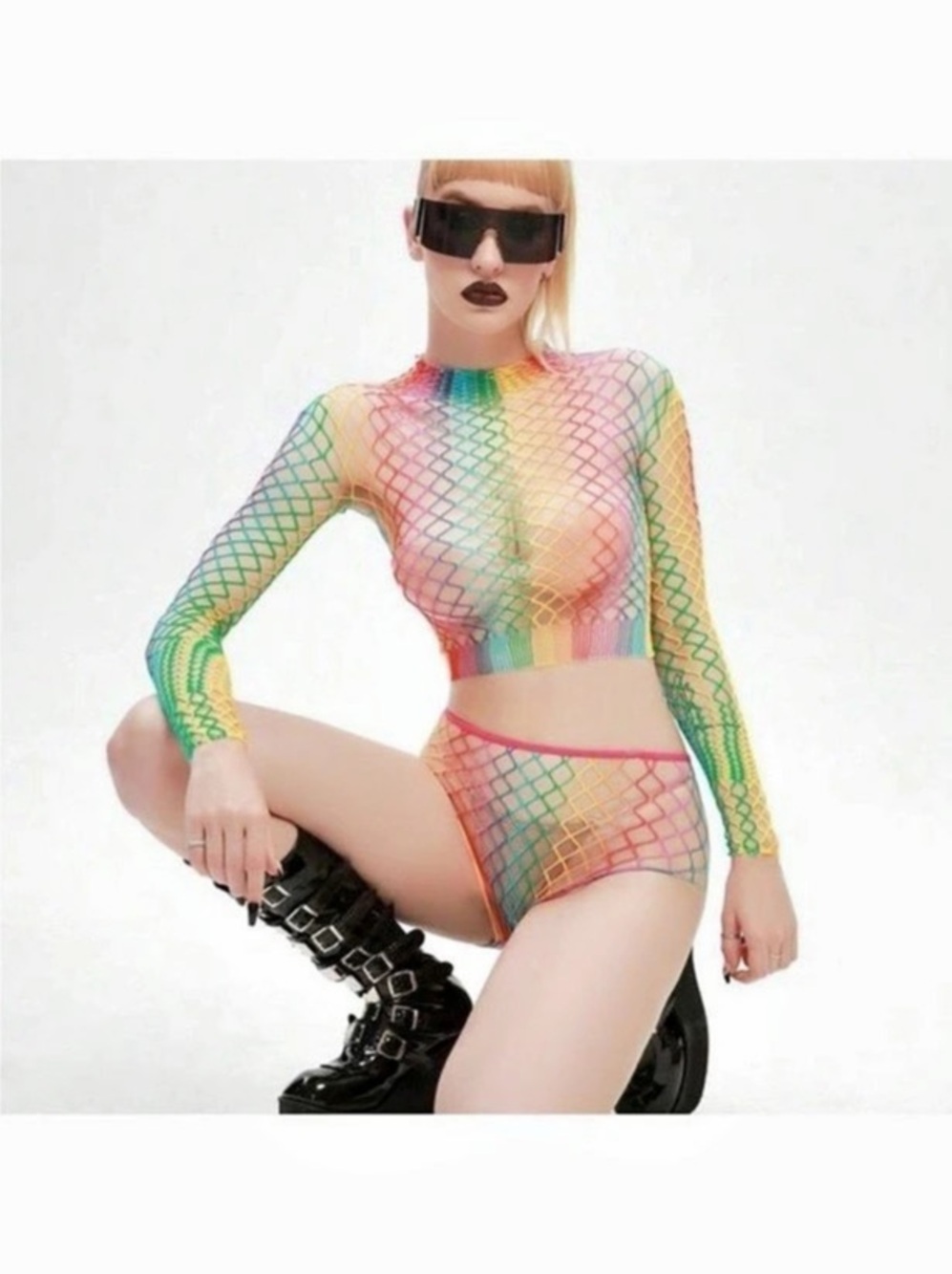 Club Exx Chromatic Wonderland Fishnet Set Multicolor Bikini Set